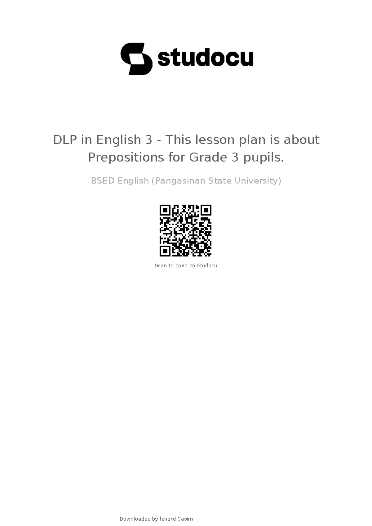 Lesson Plan: Prepositions for Grade 3 - DLP in English 3 - Studocu
