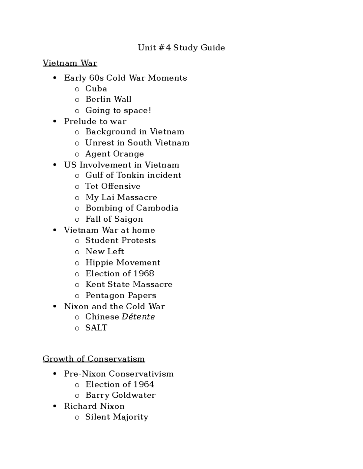 Unit 4 Study Guide: Key Events in the Vietnam War and Beyond - Studocu