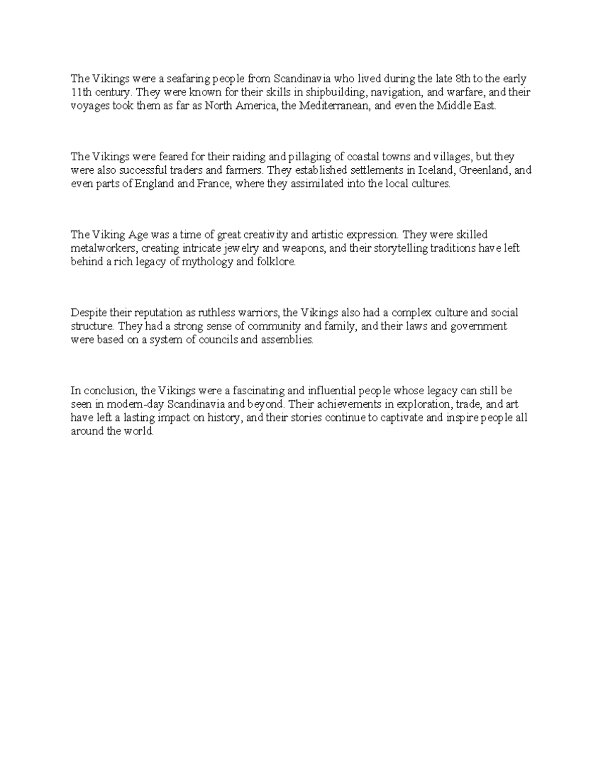 Engels Verslag: The Vikings' Legacy and Influence - Studeersnel