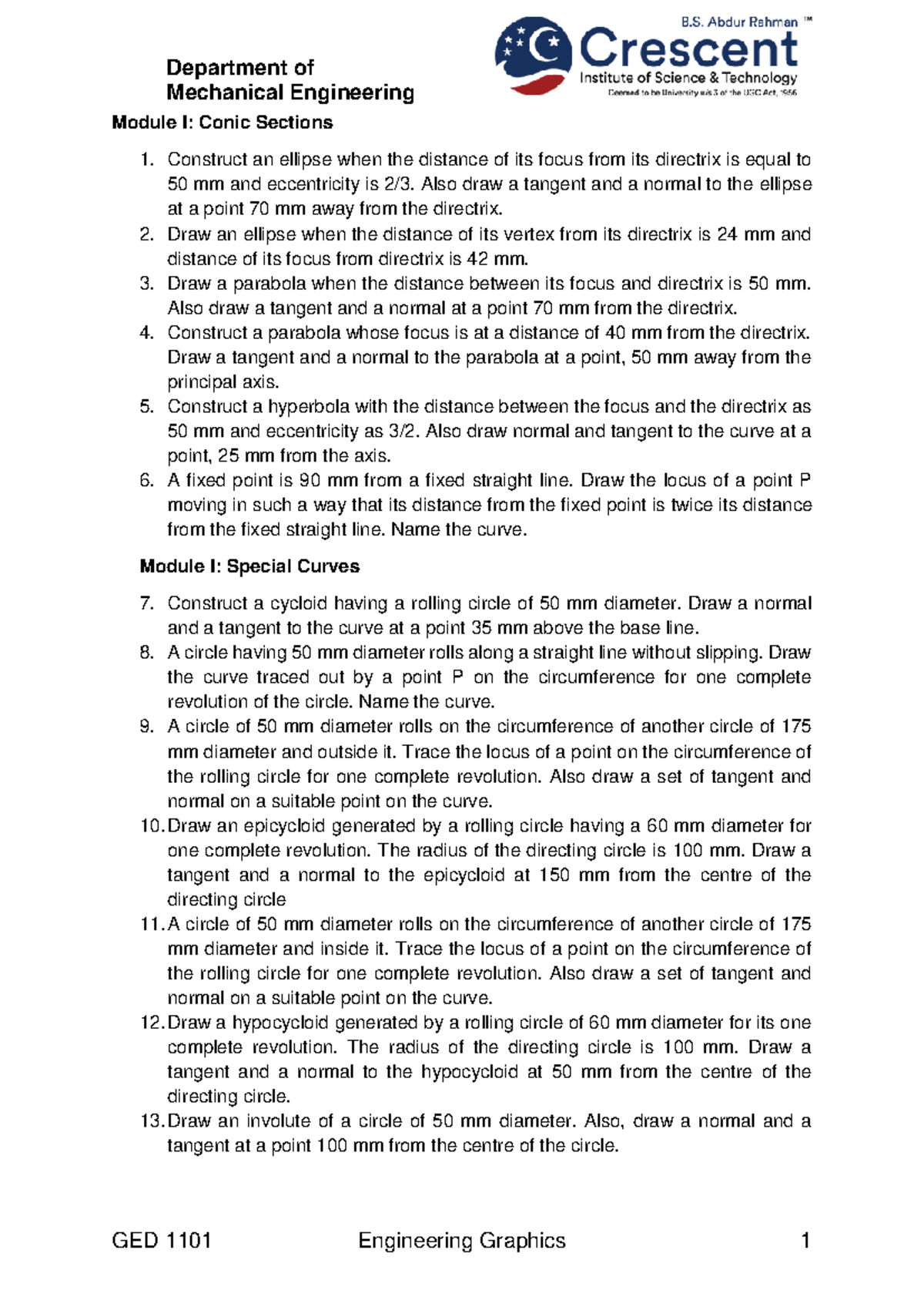 EG Mechanical Engineering Question Bank - Semester 1 - Studocu