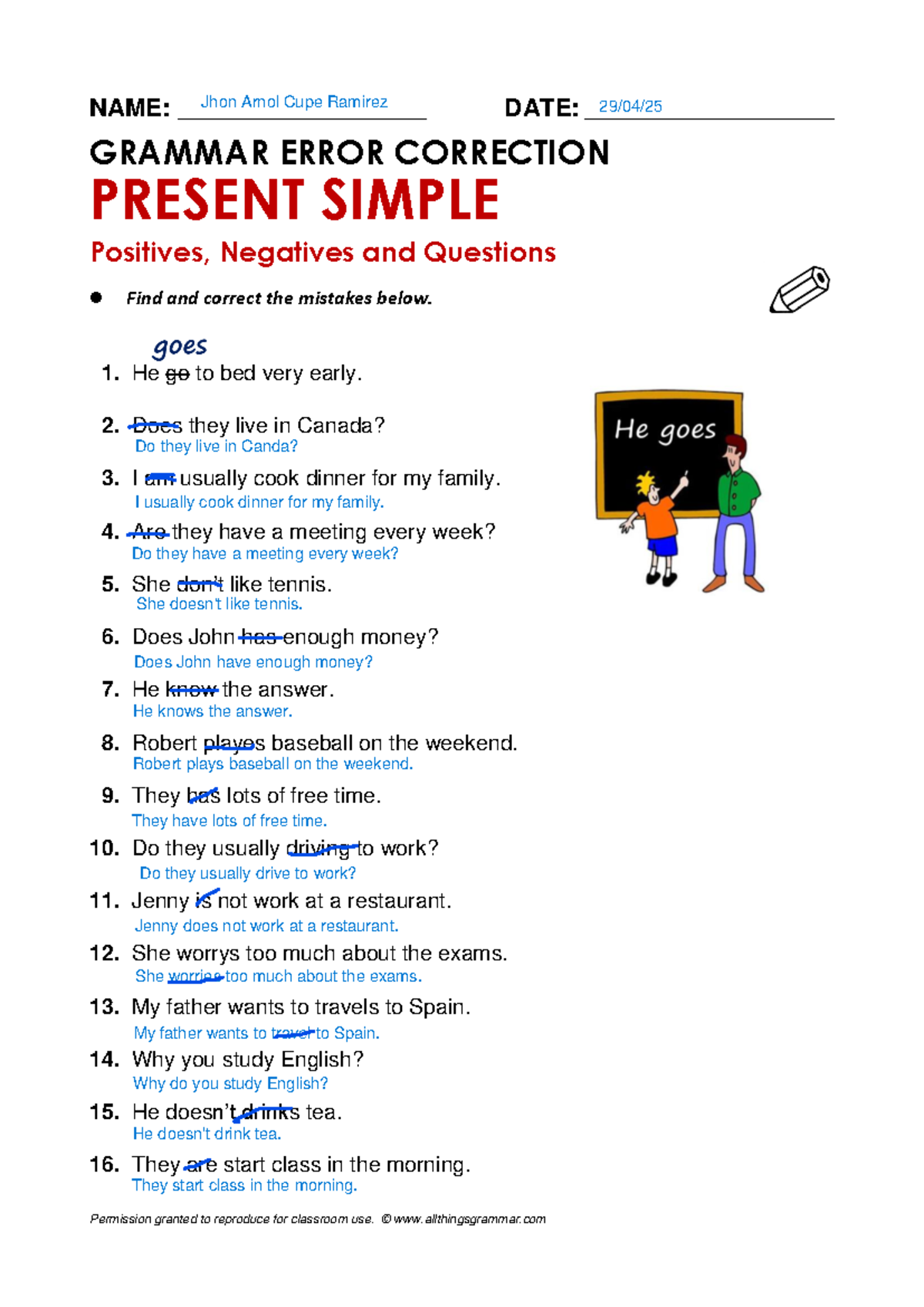 Atg-Worksheet: Grammar Error Correction in Present Simple 2022-1 - Studocu