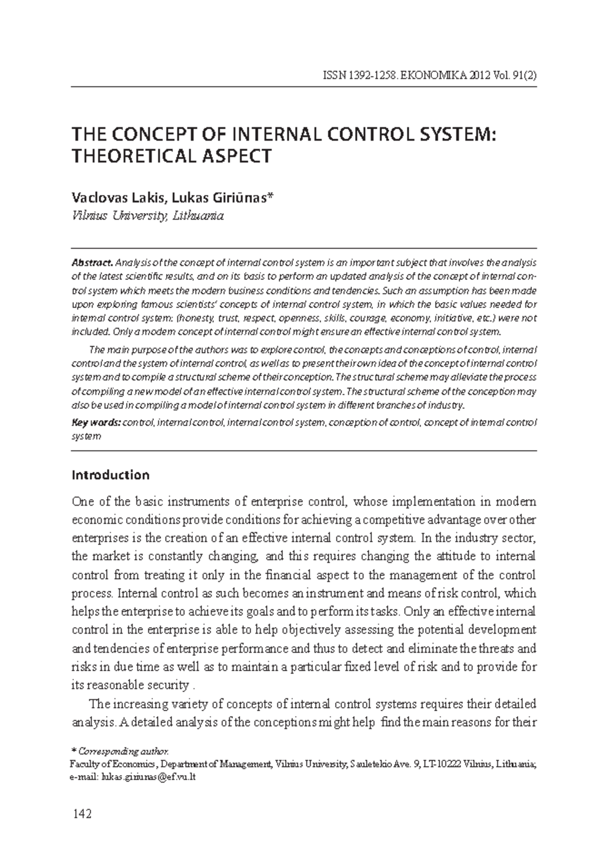 The Concept of Internal Control System: A Structural Analysis and ...