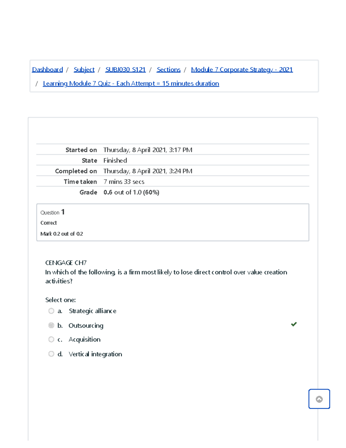 Learning Module 7 Quiz - Each Attempt = 15 minutes duration Attempt ...