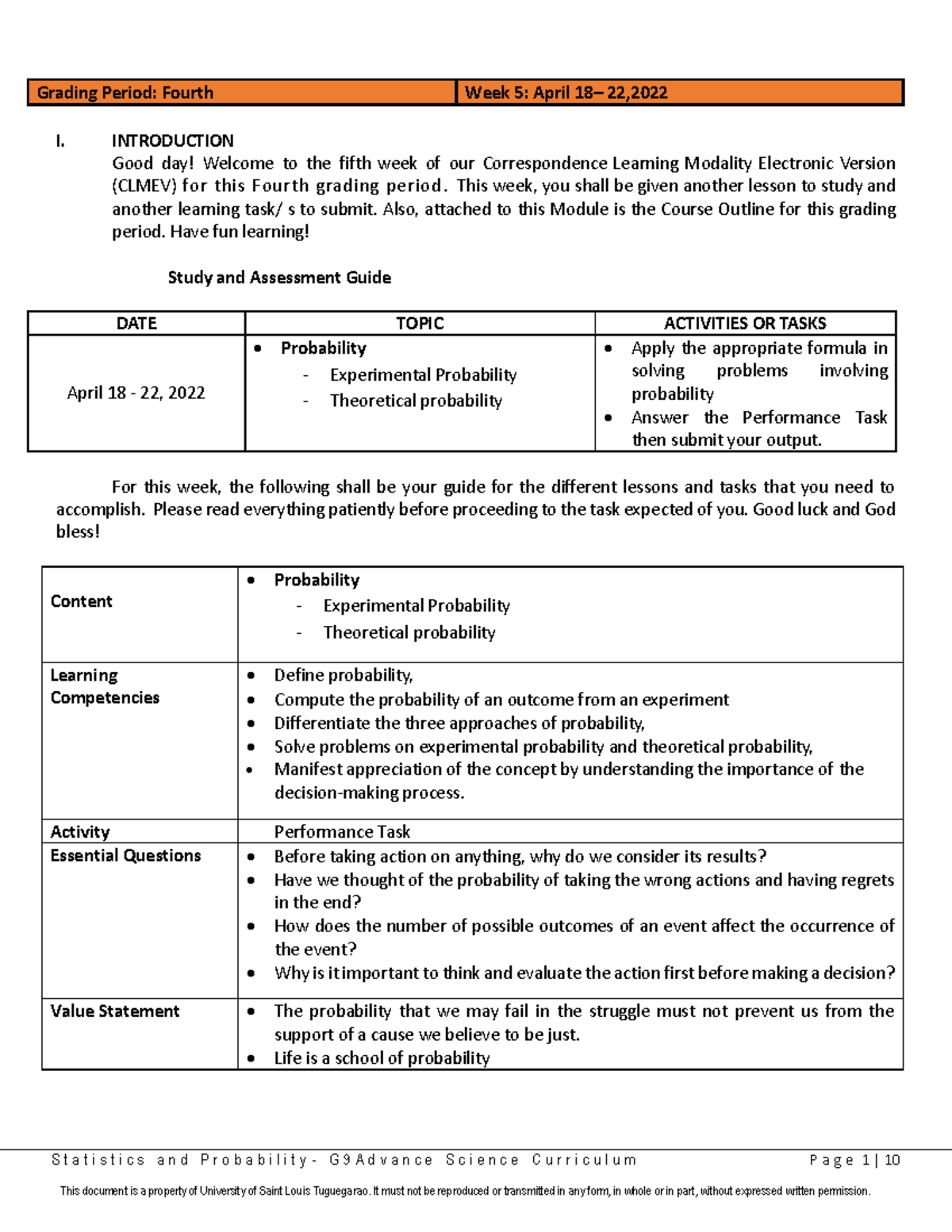 WEEK 5 Grade 9 Advance Science Statistics PDF - S t a t i s t i c s a n ...