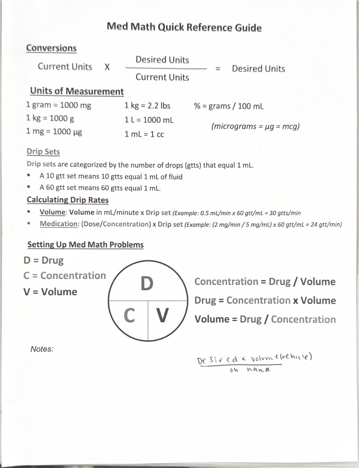 Med Math Quick Reference Guide: Conversions & Drip Rates - Studocu