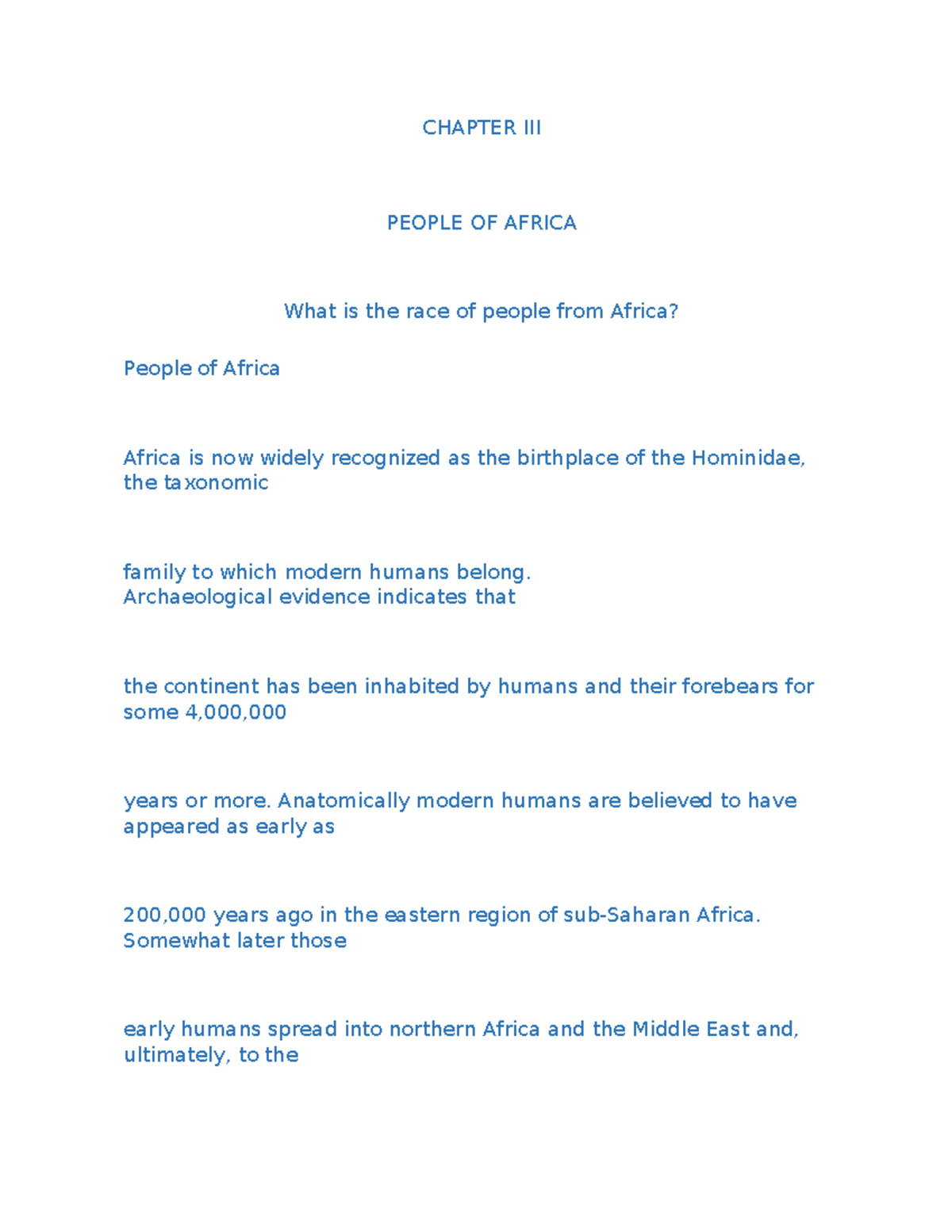 CHAPTER III - PEOPLE OF AFRICA: Racial Diversity and Traditions - Studocu