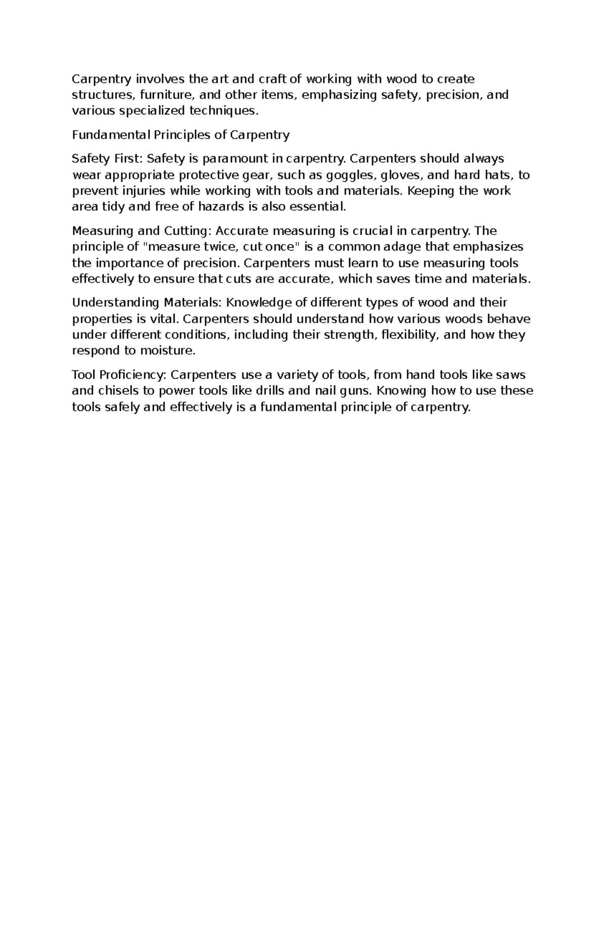 Principles of Carpentry: Safety, Tools, and Techniques - Studocu