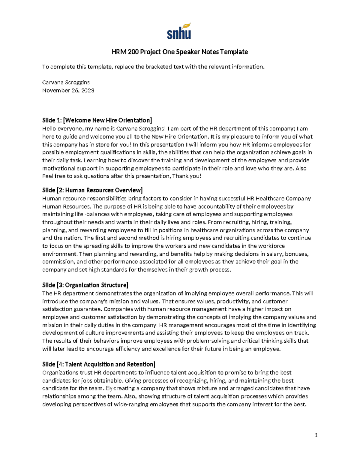 HRM 200 Project One Speaker Notes Template 55 - HRM 200 Project One ...