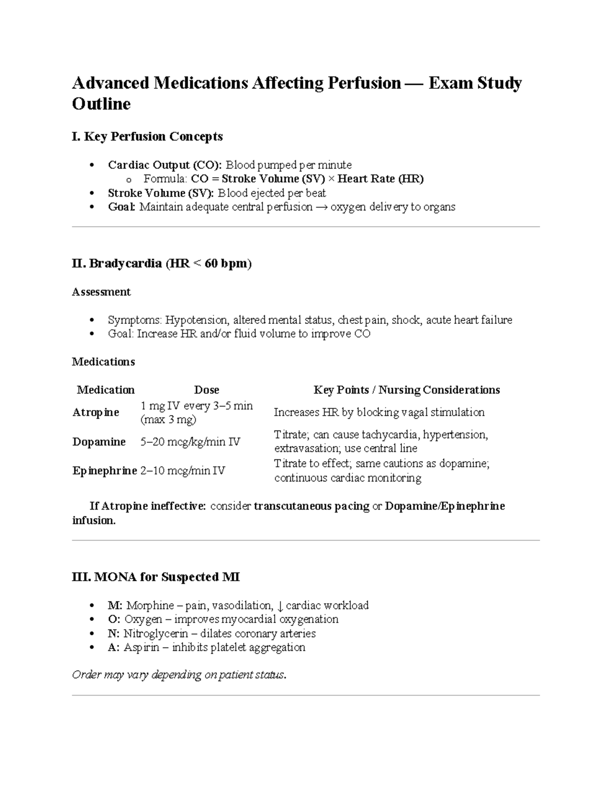 Advanced Medications Affecting Perfusion — Exam Study Guide - Studocu
