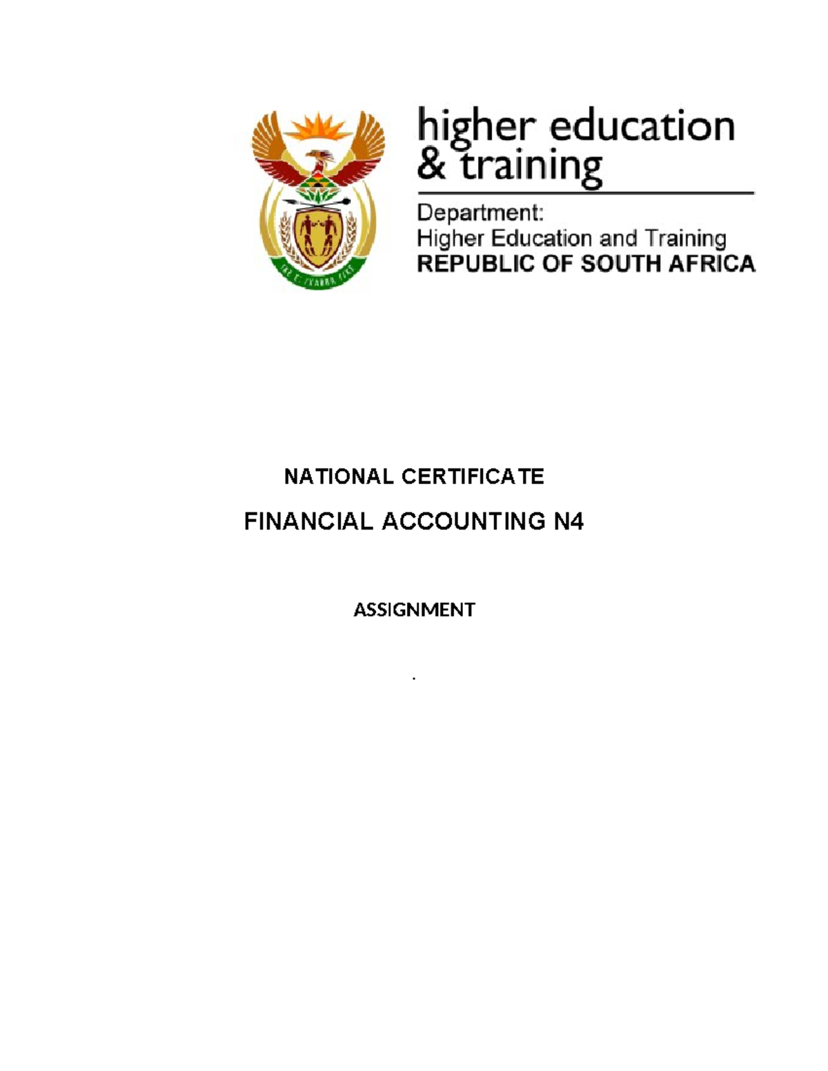 Financial Accounting N4 Assignment Guidelines and Instructions - Studocu
