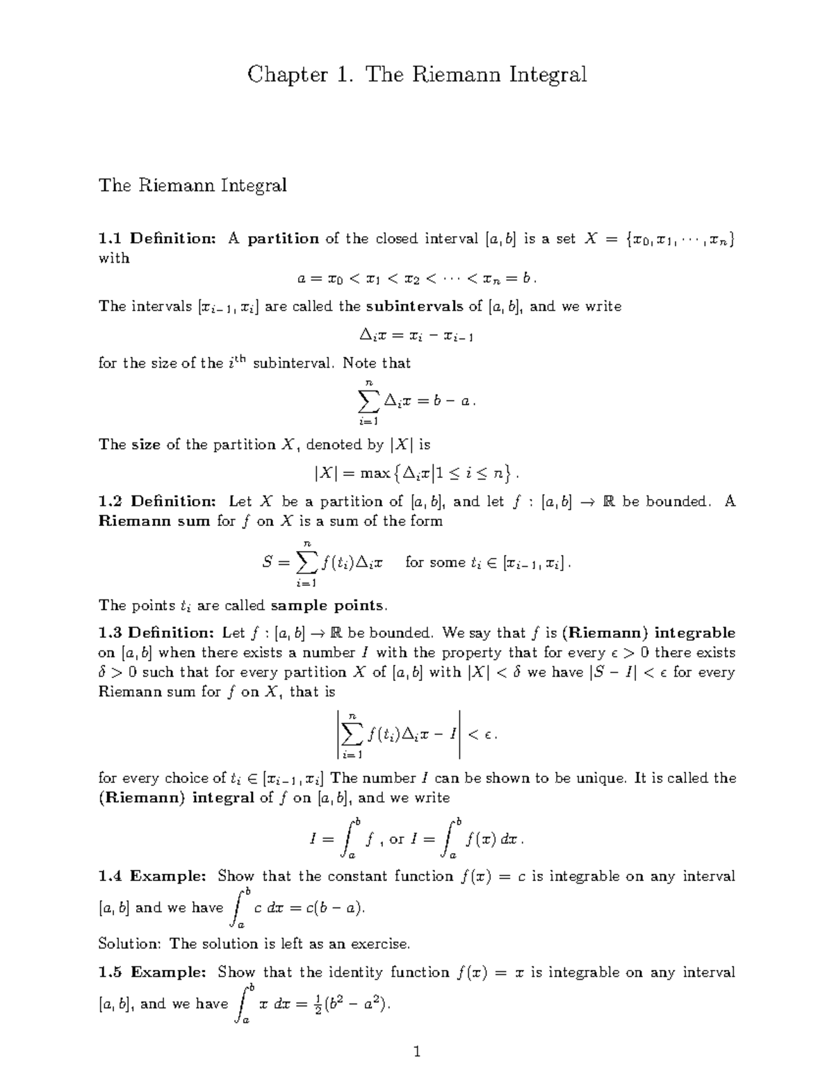 Ch1Integration - Chapter 1 integration lecture notes for MATH 138 - 1 ...