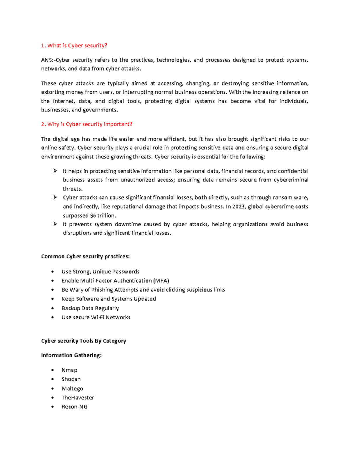 model questions and answers - 1. What is Cyber security? ANS:-Cyber ...