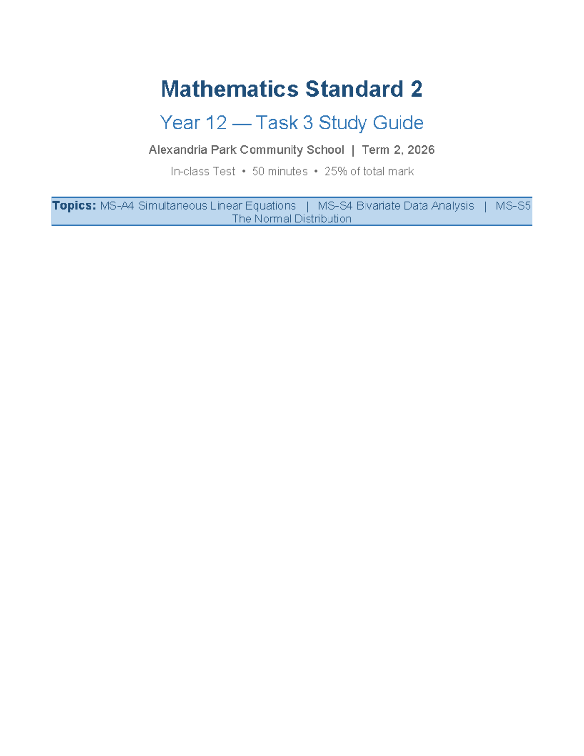 Maths Standard 2 Year 12 Task 3 Study Guide: Key Concepts & Revision ...