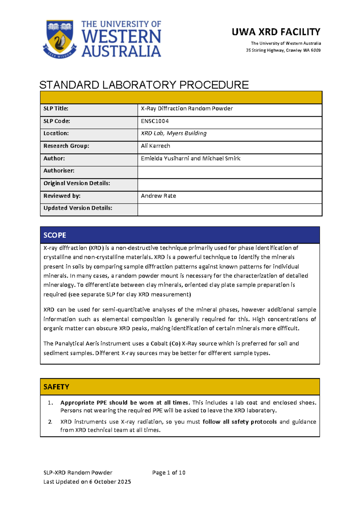 ENSC1004 SLP: XRD Random Powder Procedure and Guidelines - Studocu