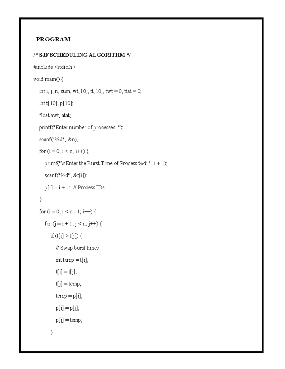 SJF Scheduling Algorithm Program - CS101 Final Exam - Studocu