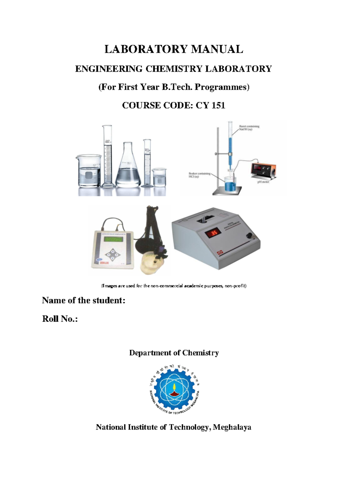 CY 151 Lab Manual: Engineering Chemistry Experiments for B.Tech 1st ...