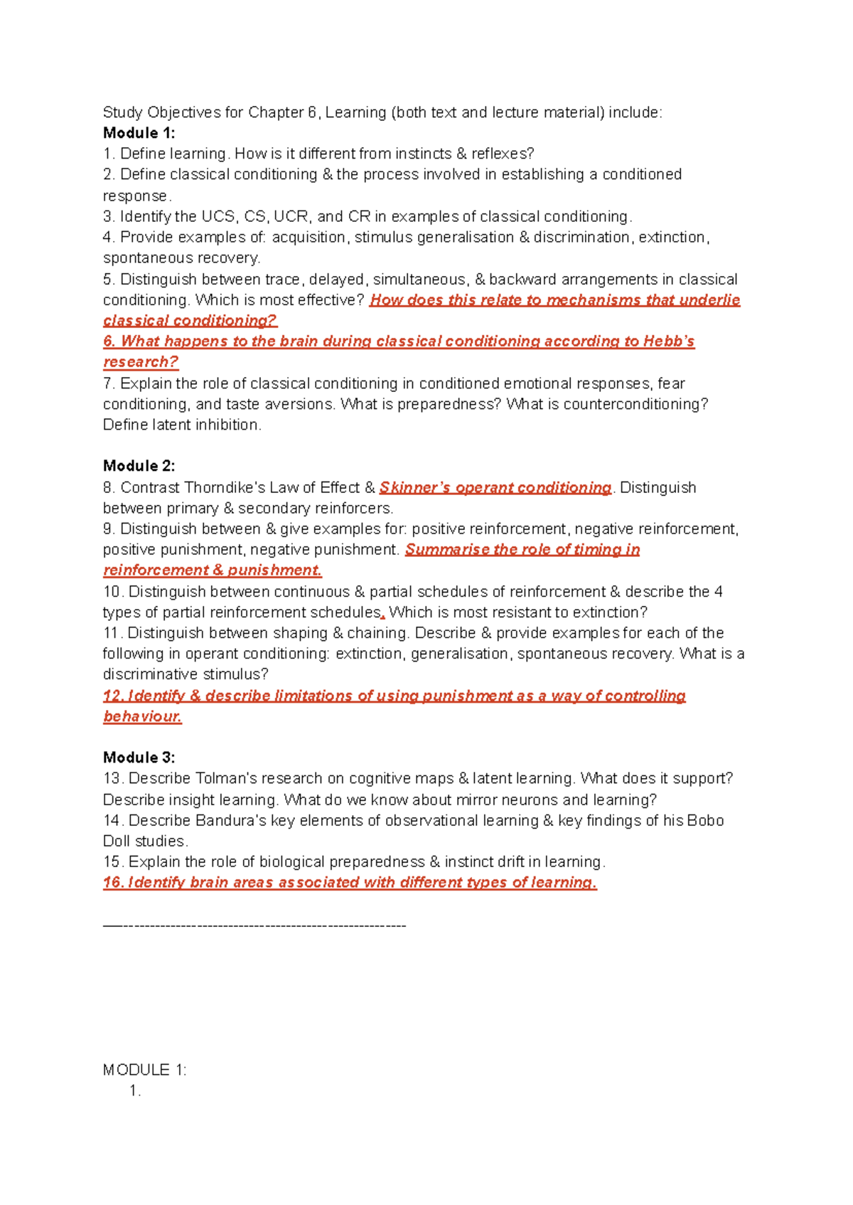 Study Objectives for PSY 101: Chapter 6 - Learning Concepts and ...