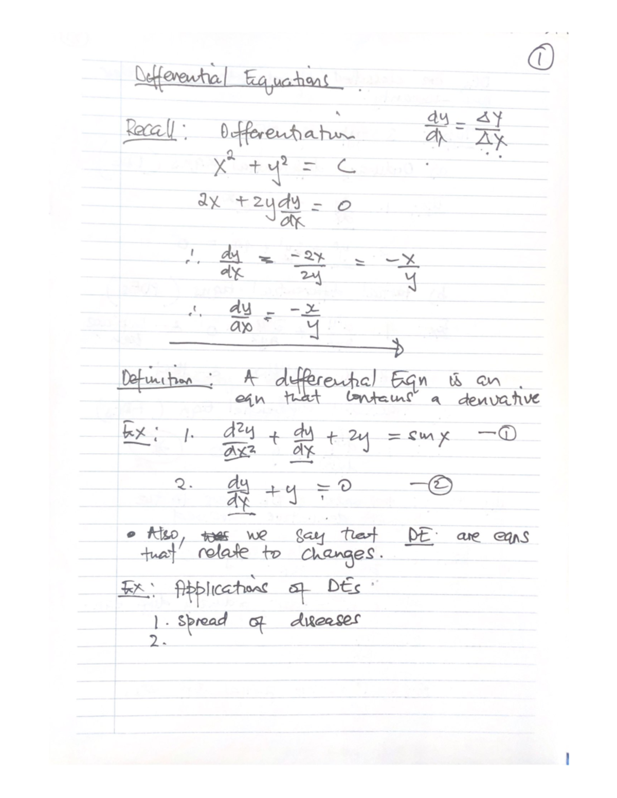 Math Lecture 1 Eng Mathematics 2a Differential Equations Notes Studocu