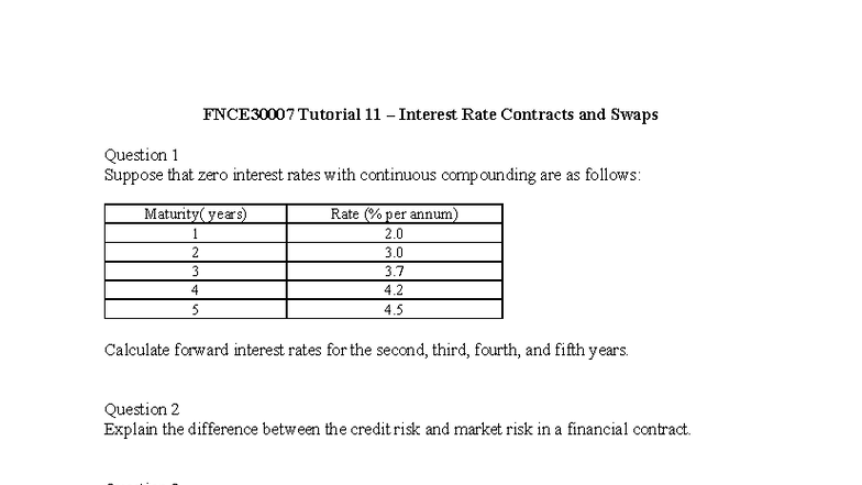 Tutorial 11: Interest Rate Contracts & Swaps Analysis - Studocu