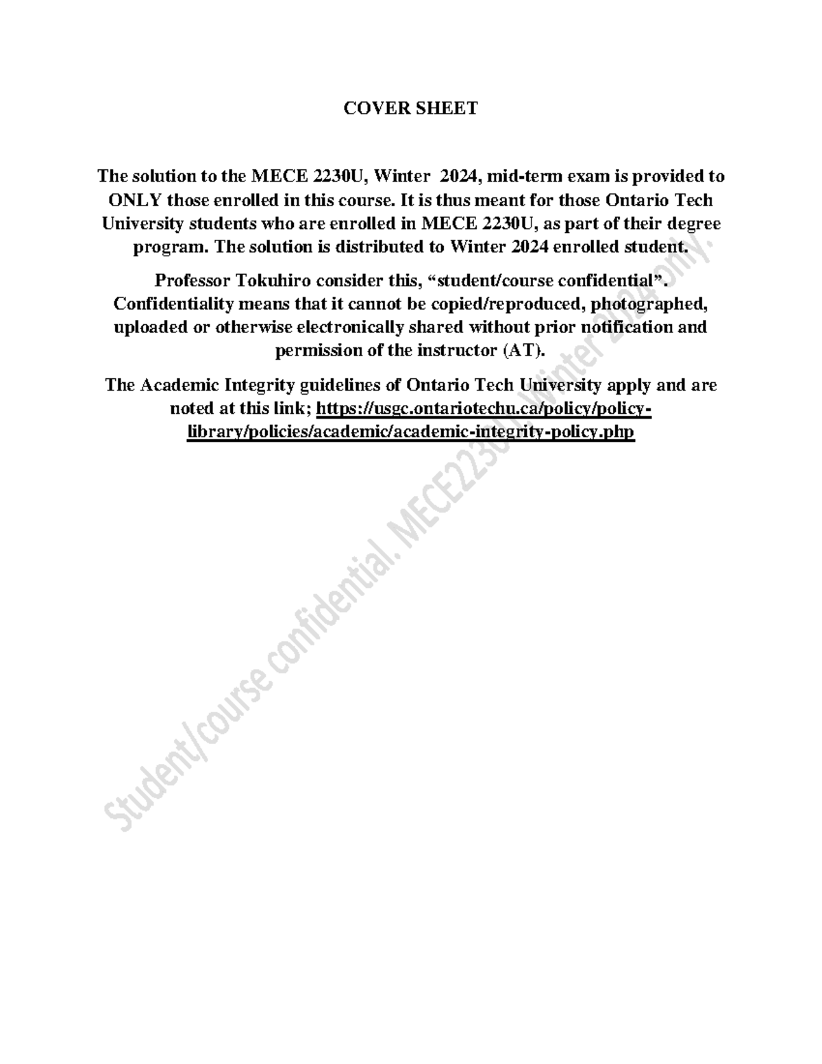 MECE2230U Midterm Exam Solutions - Winter 2024 for Enrolled Students ...