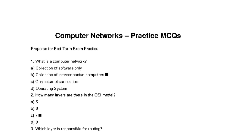 Computer Networks MCQs - Final Exam Practice Questions - Studocu