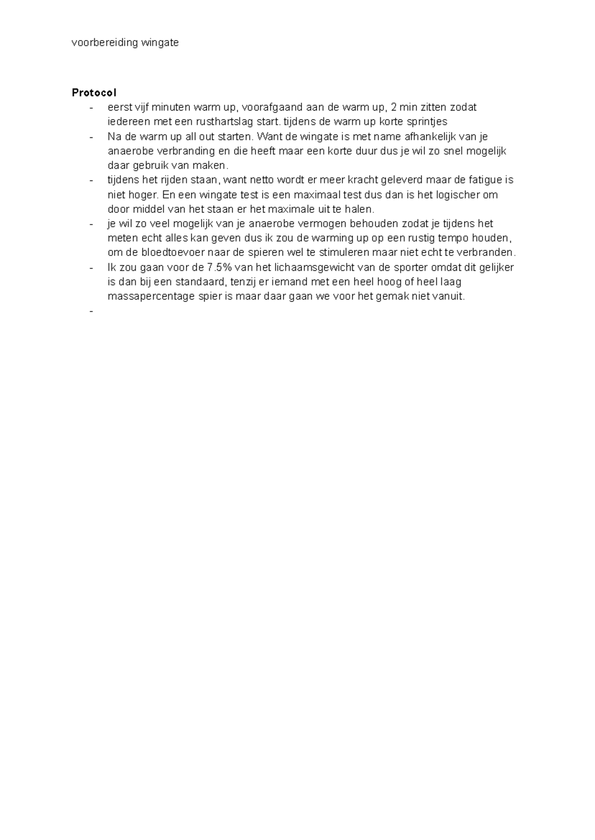 Voorbereiding Wingate Protocol voor Anaerobe Test - Studeersnel