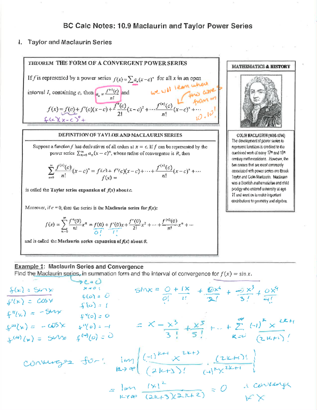 BC Calc Notes: 10.9 Maclaurin and Taylor Series Overview - Studocu
