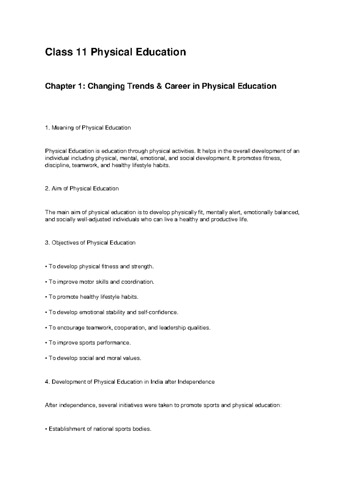 Class 11 PE Chapter 1: Changing Trends & Careers in PE Notes - Studocu