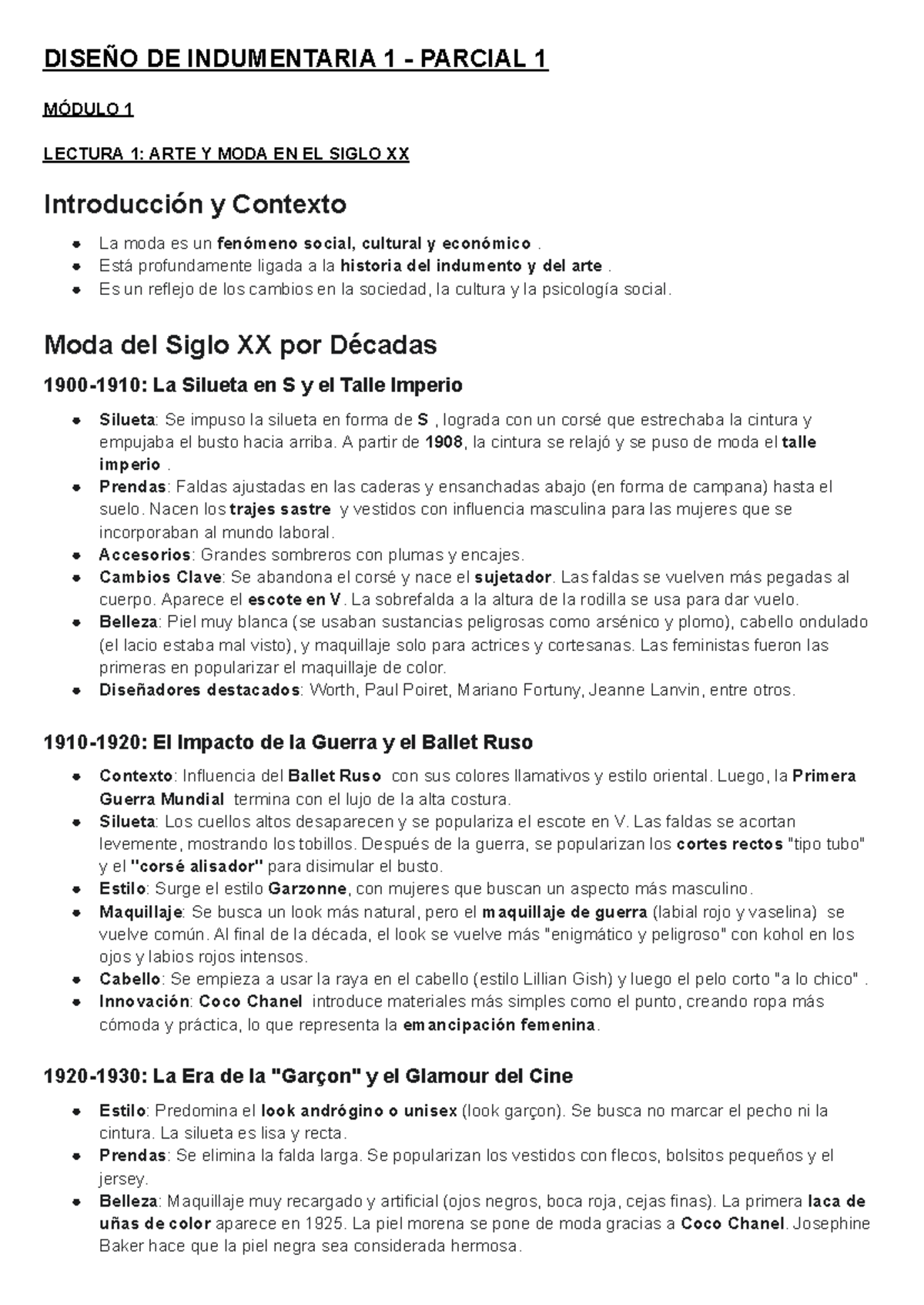 DISEÑO DE INDUMENTARIA 1 PARCIAL 1 MÓDULO 1: ARTE Y MODA EN EL SIGLO XX ...