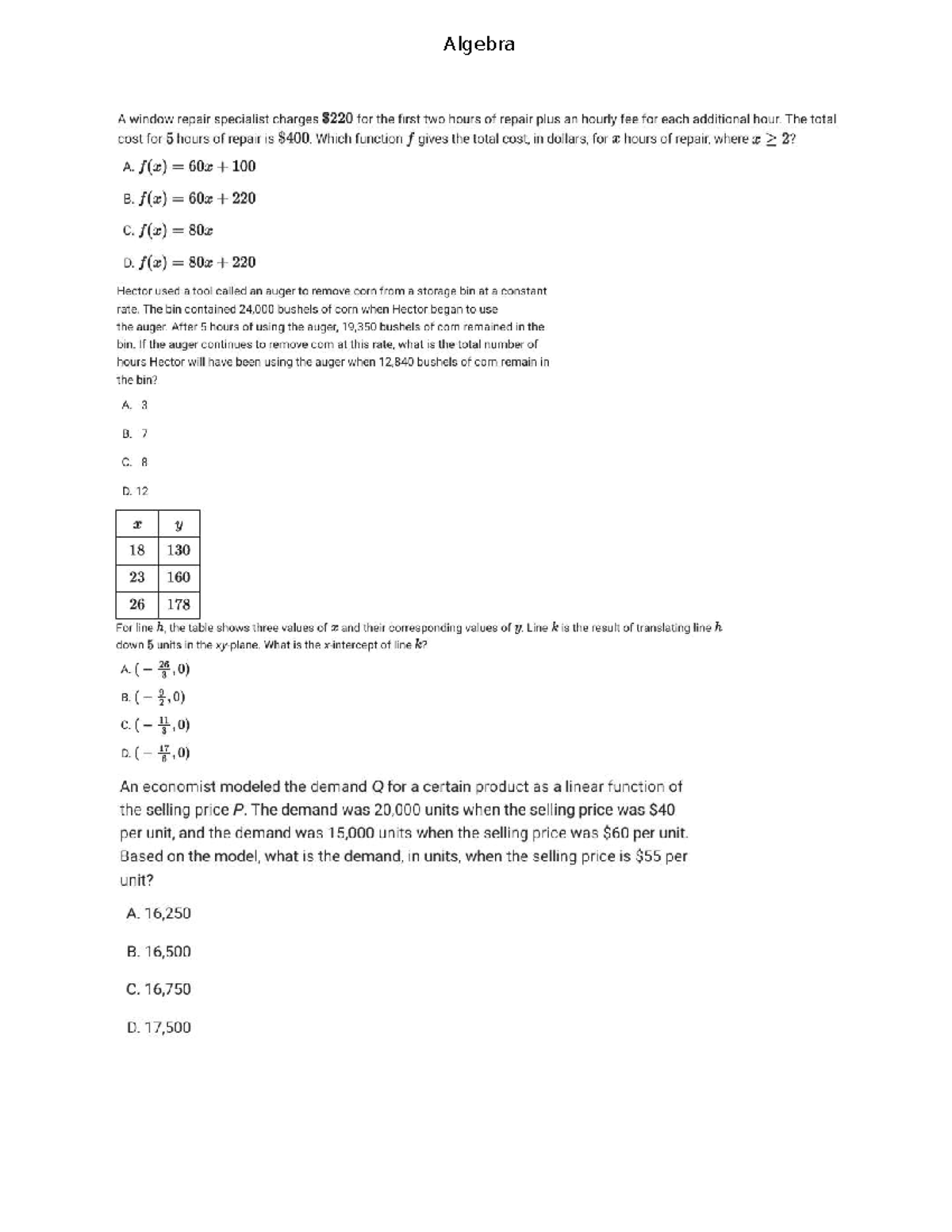 Algebra - Function and Equation Analysis for Problem Solving - Studocu