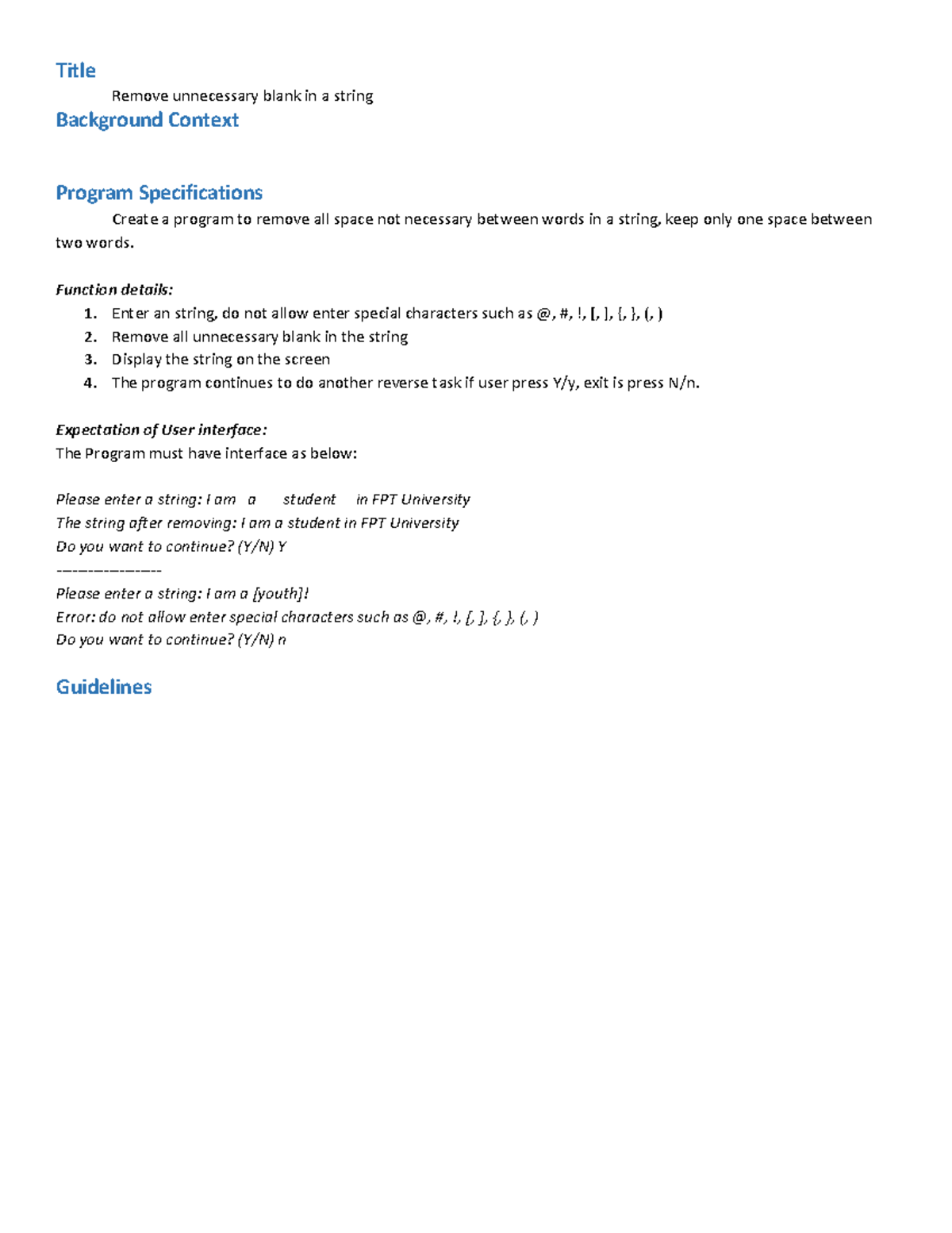 S16 - Program to Remove Unnecessary Spaces in a String - Studocu