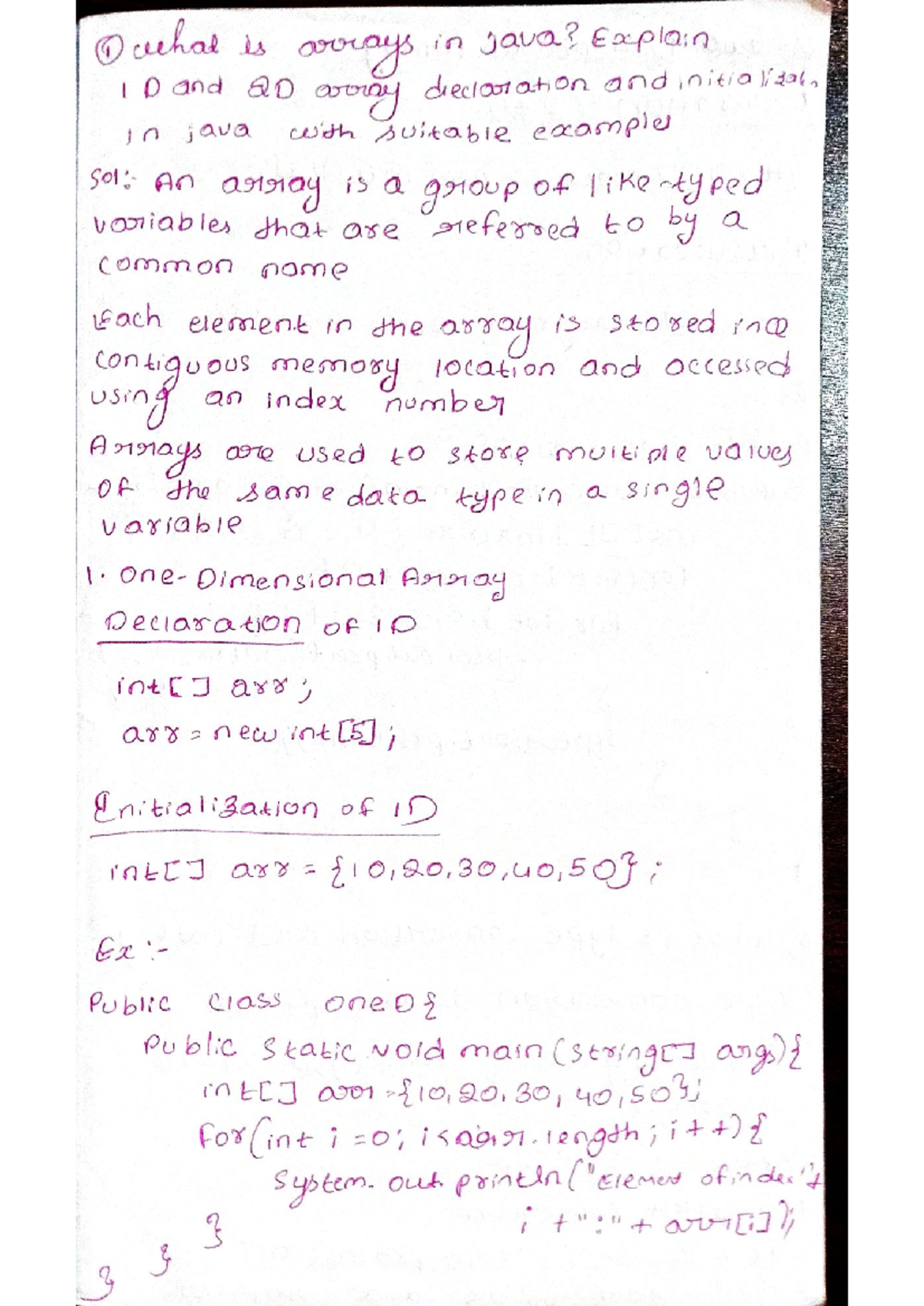 Java CIE 1 - Written Notes on Arrays and Type Conversion - Studocu