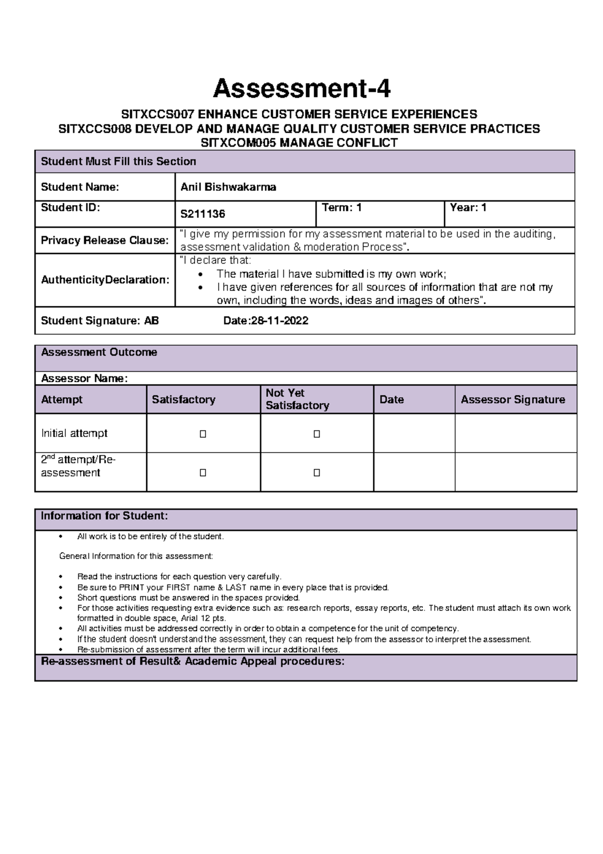 Assessment Task 4: Customer Service Policy Development - SITXCCS007 ...