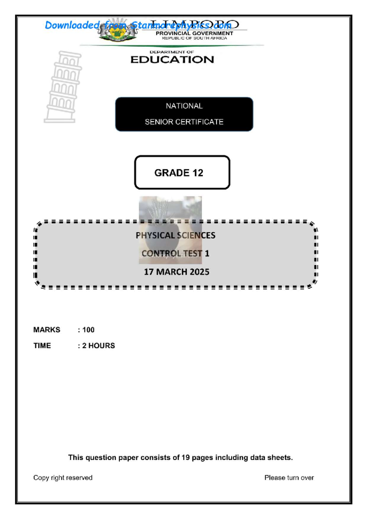 LP Physical Sciences Grade 12 March 2025 Question Paper and Memo - Studocu