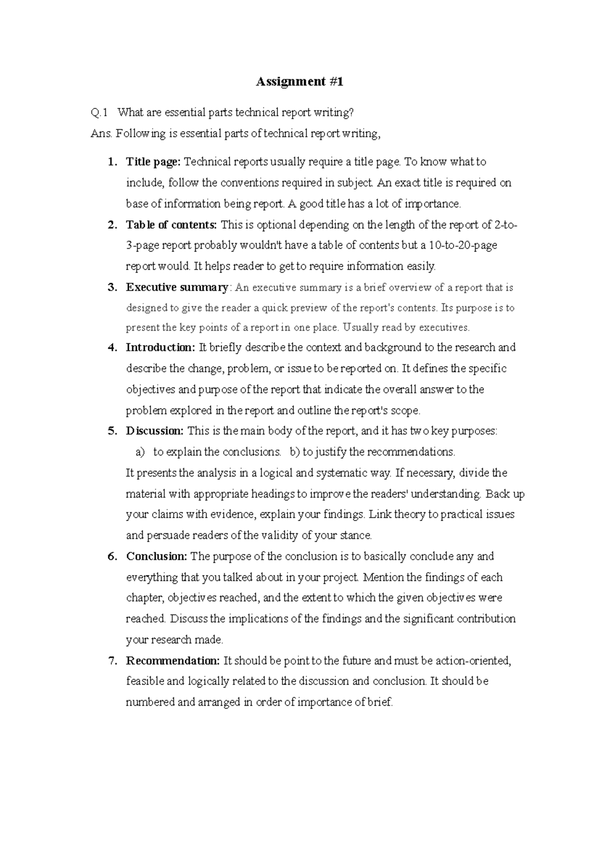 TRW Assignment - Assignment Q What are essential parts technical report ...