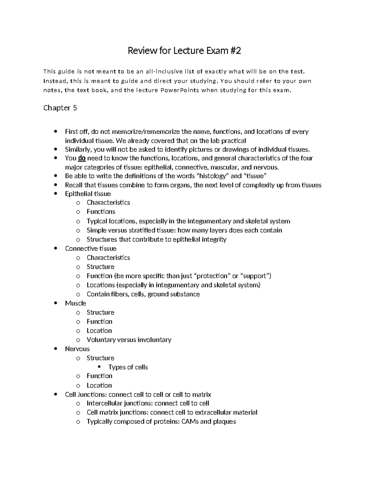 Lecture Exam #2 Review Guide for Histology and Integumentary System ...