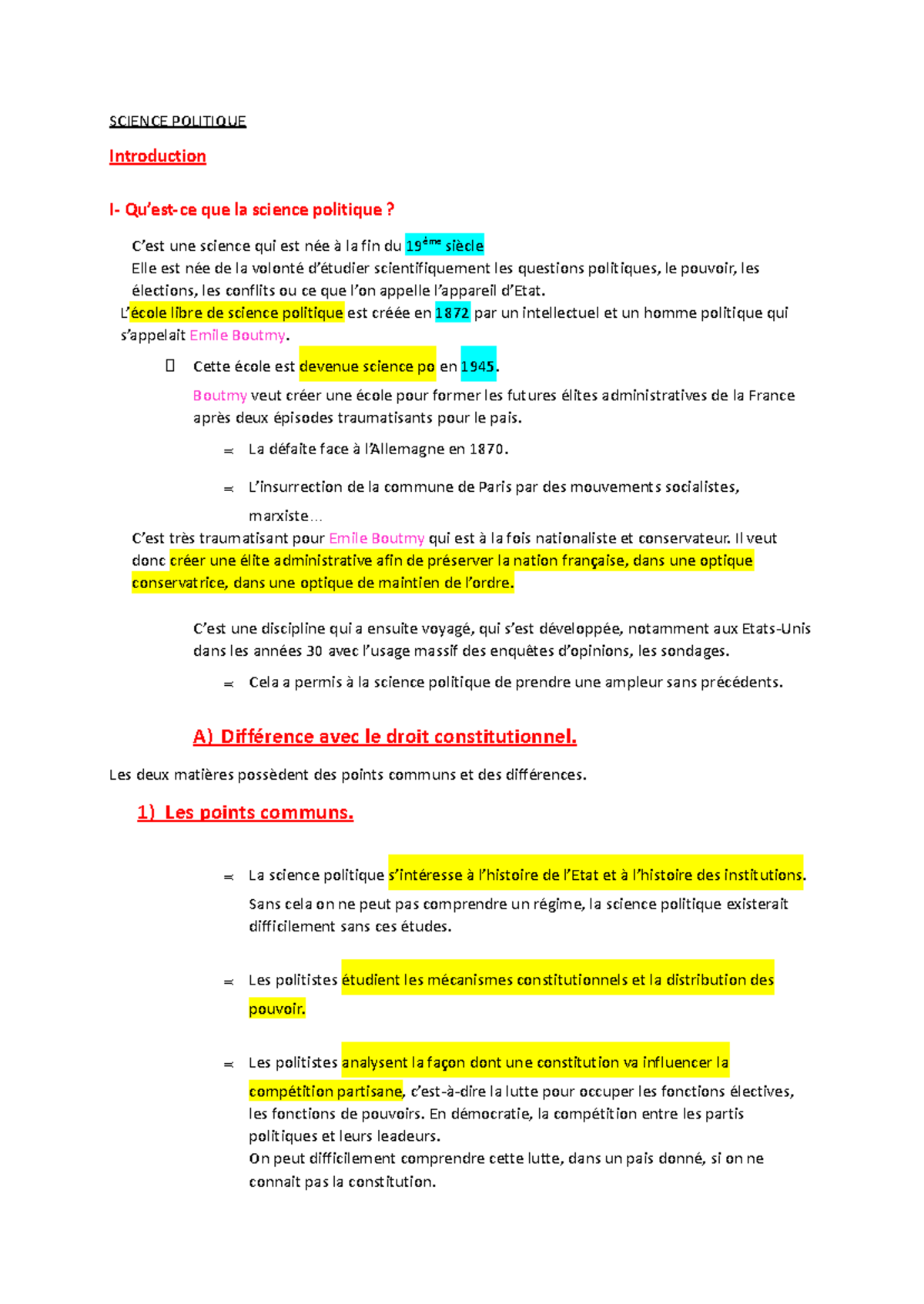 Cours SCIENCE POLITIQUE : Introduction à la Science Politique et ses ...