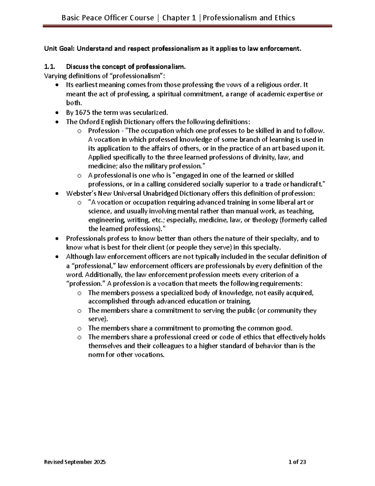 Basic Peace Officer Course │ Chapter 1 │ Professionalism and Ethics ...