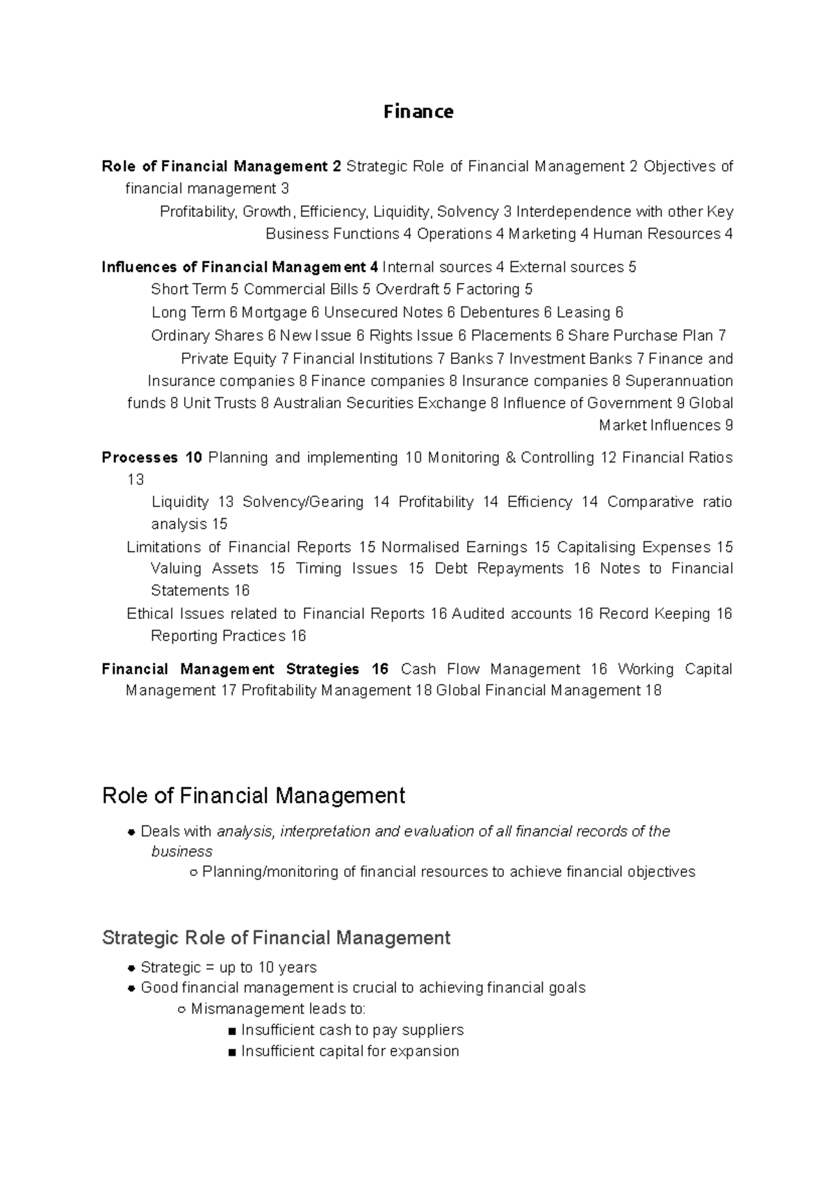 Business Studies YEAR 12 Notes Finance - Finance Role of Financial ...