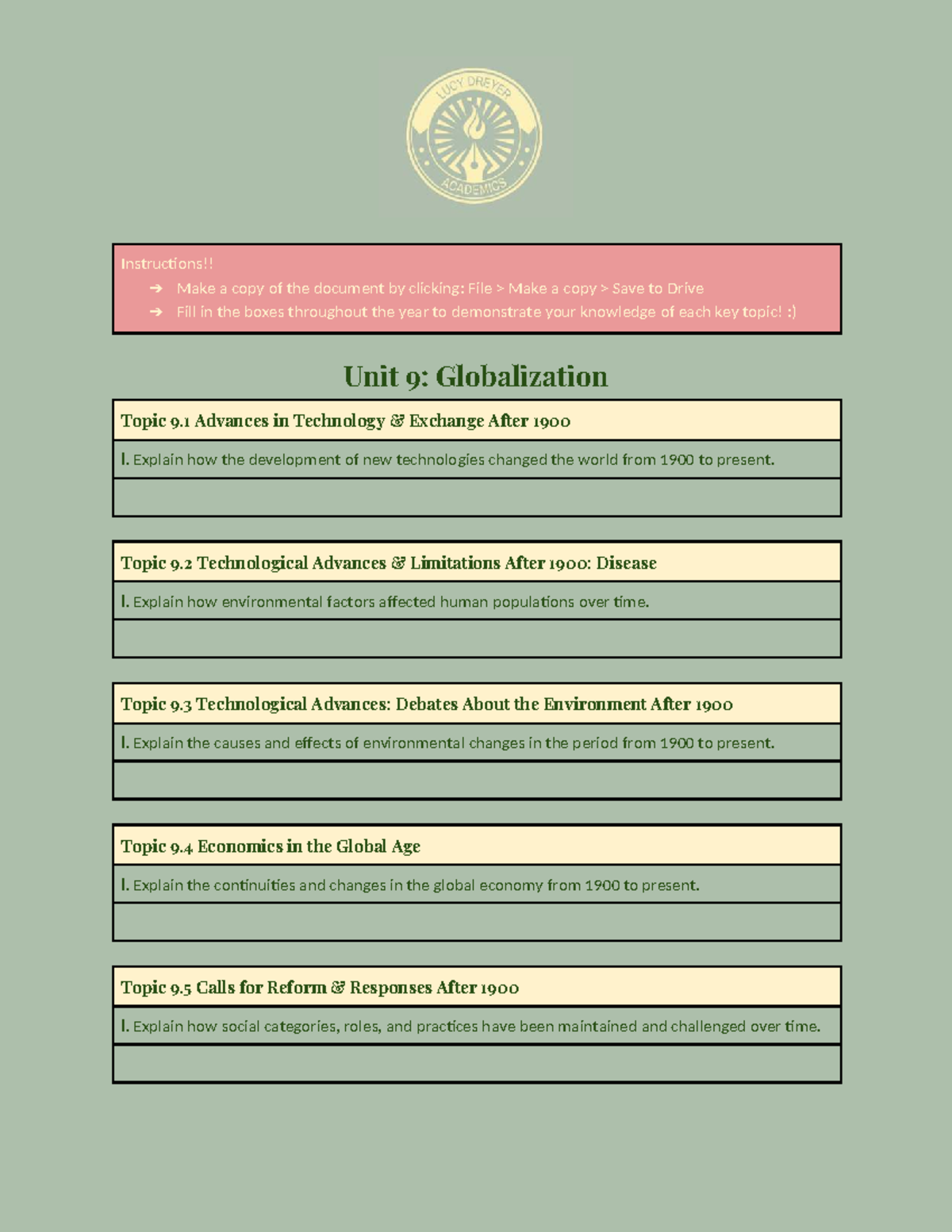 AP World History Notes Template: Unit 9 - Globalization Insights - Studocu