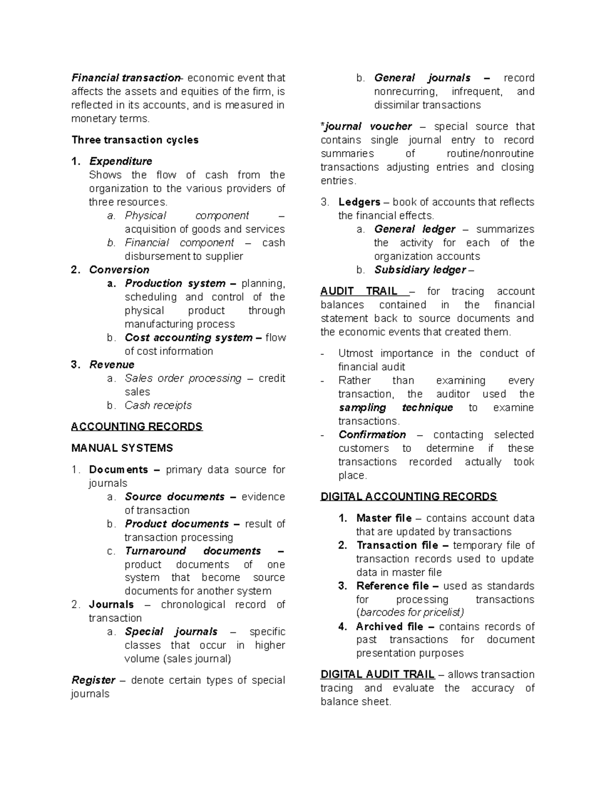 AIS - Internal Control System Overview and Transaction Cycles - Studocu