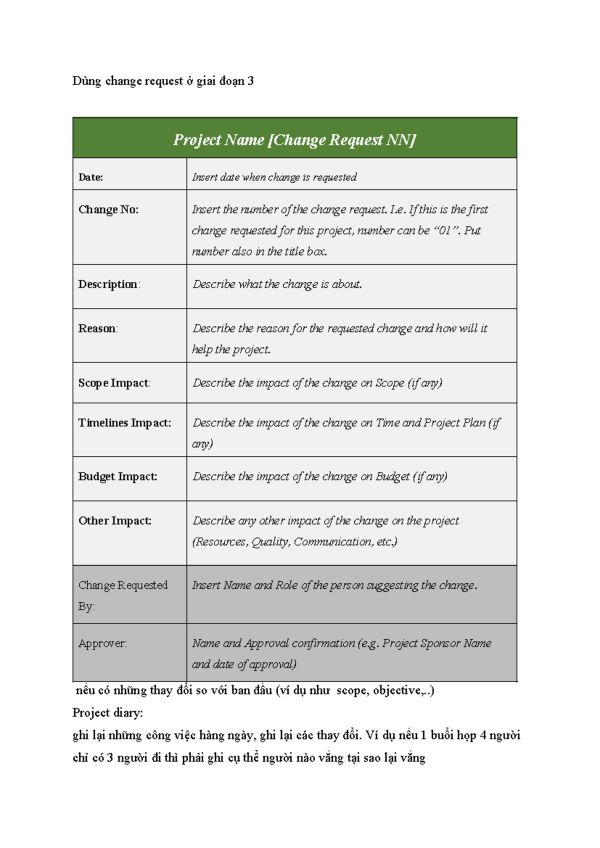 Change Request Template for Project Management and Impact Assessment ...