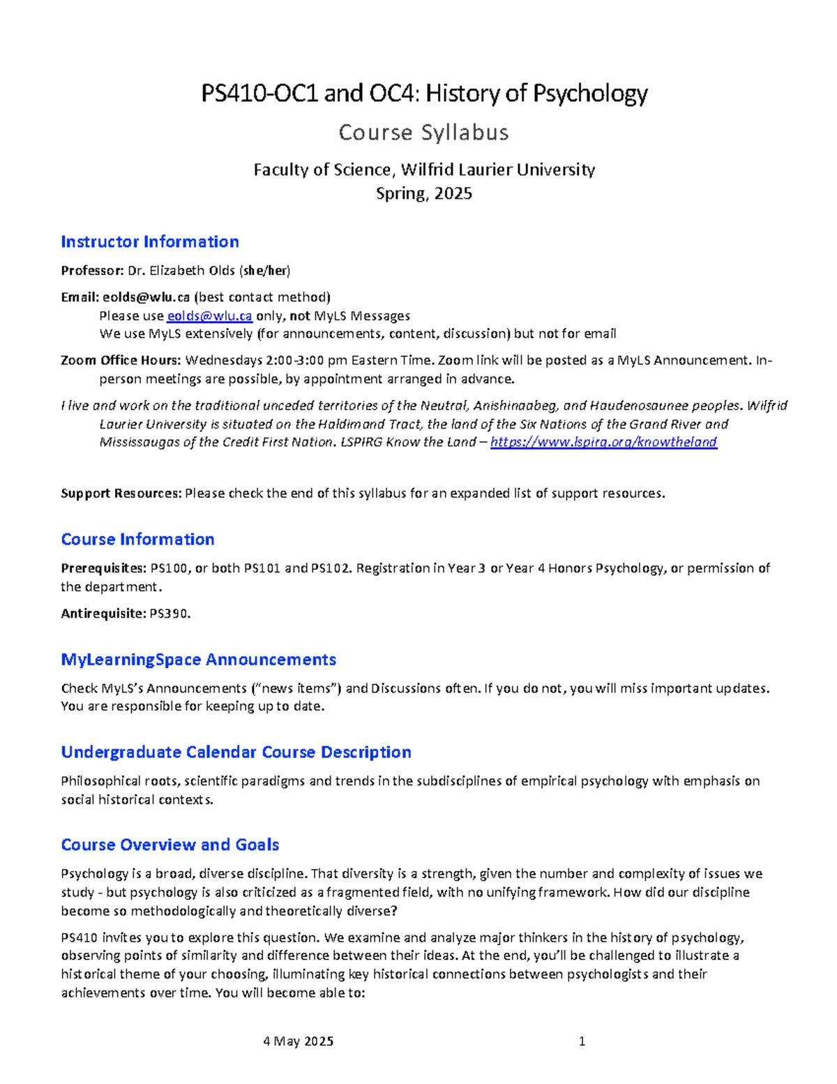 PS410: History of Psychology - Assignment 1 Instructions (Spring 2025 ...