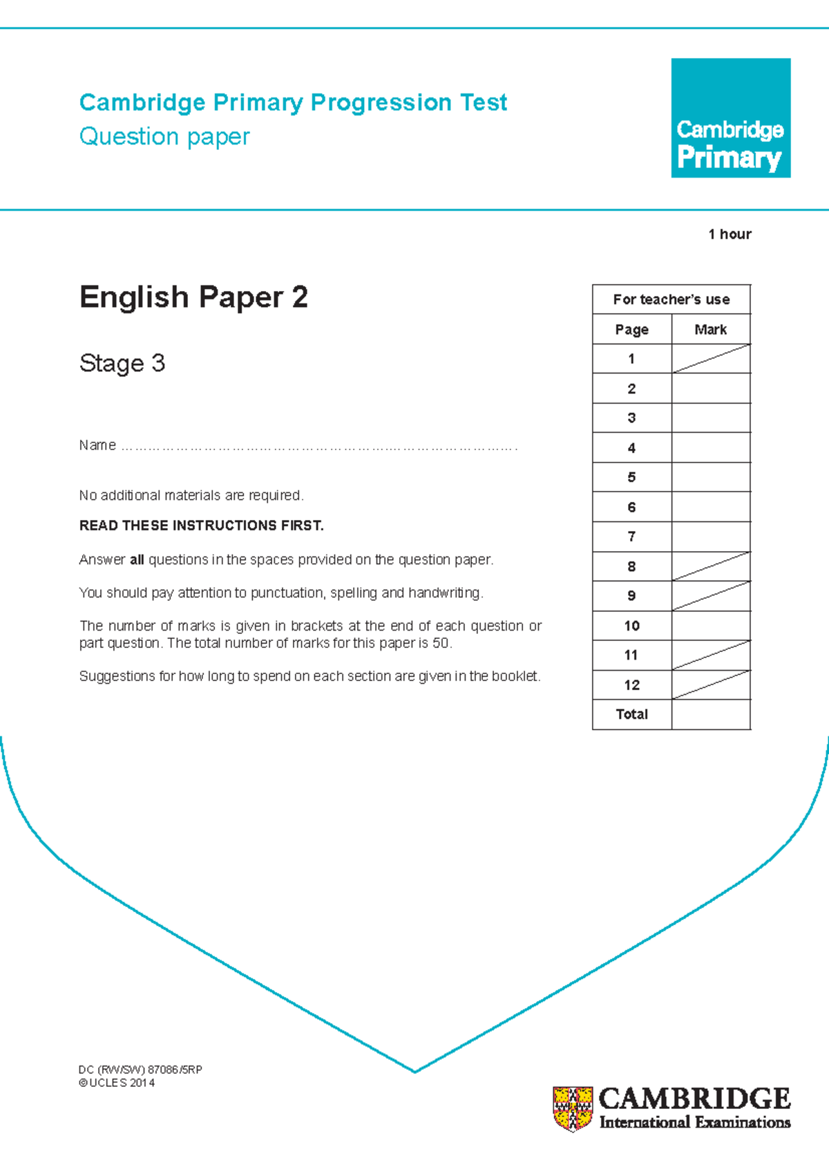 English Paper 2 Stage 3 Questions and Writing 2014 - Studocu