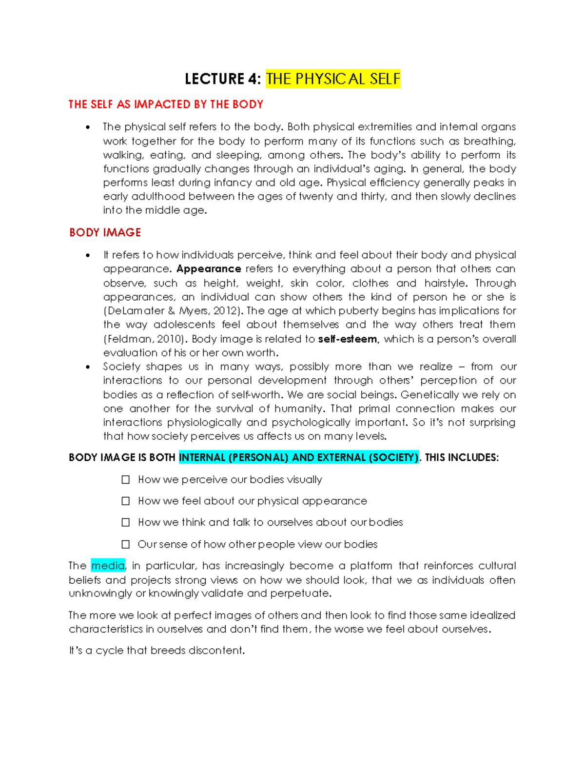 UTS LECTURE 4-5: Understanding the Physical Self and Body Image - Studocu