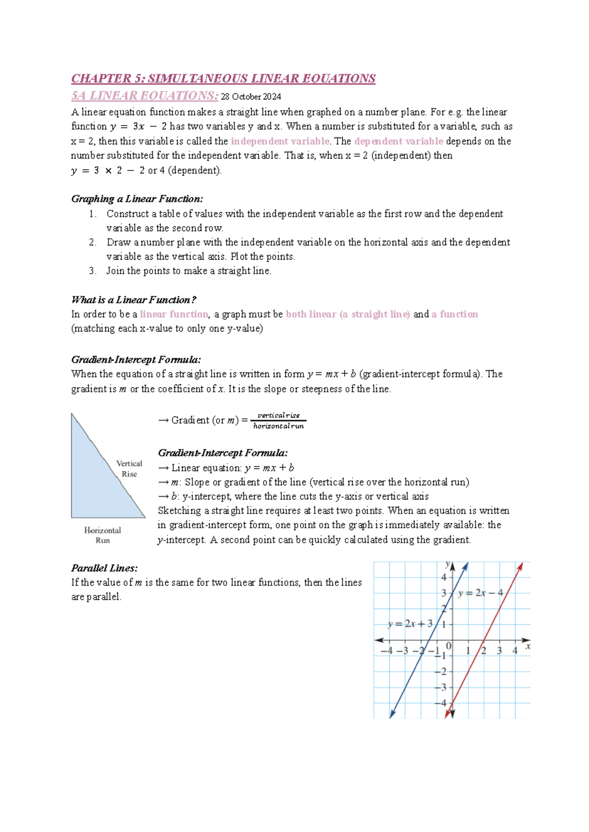 Math Year 12: Simultaneous Linear Equations Study Notes - Studocu