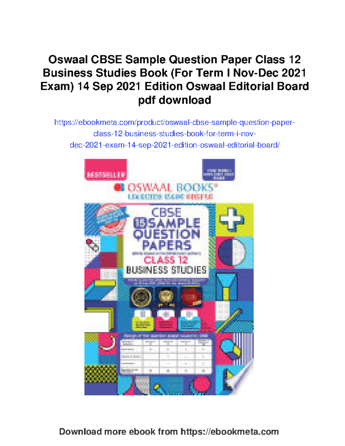 Oswaal CBSE sample question paper Class 12 business studies for Term I ...