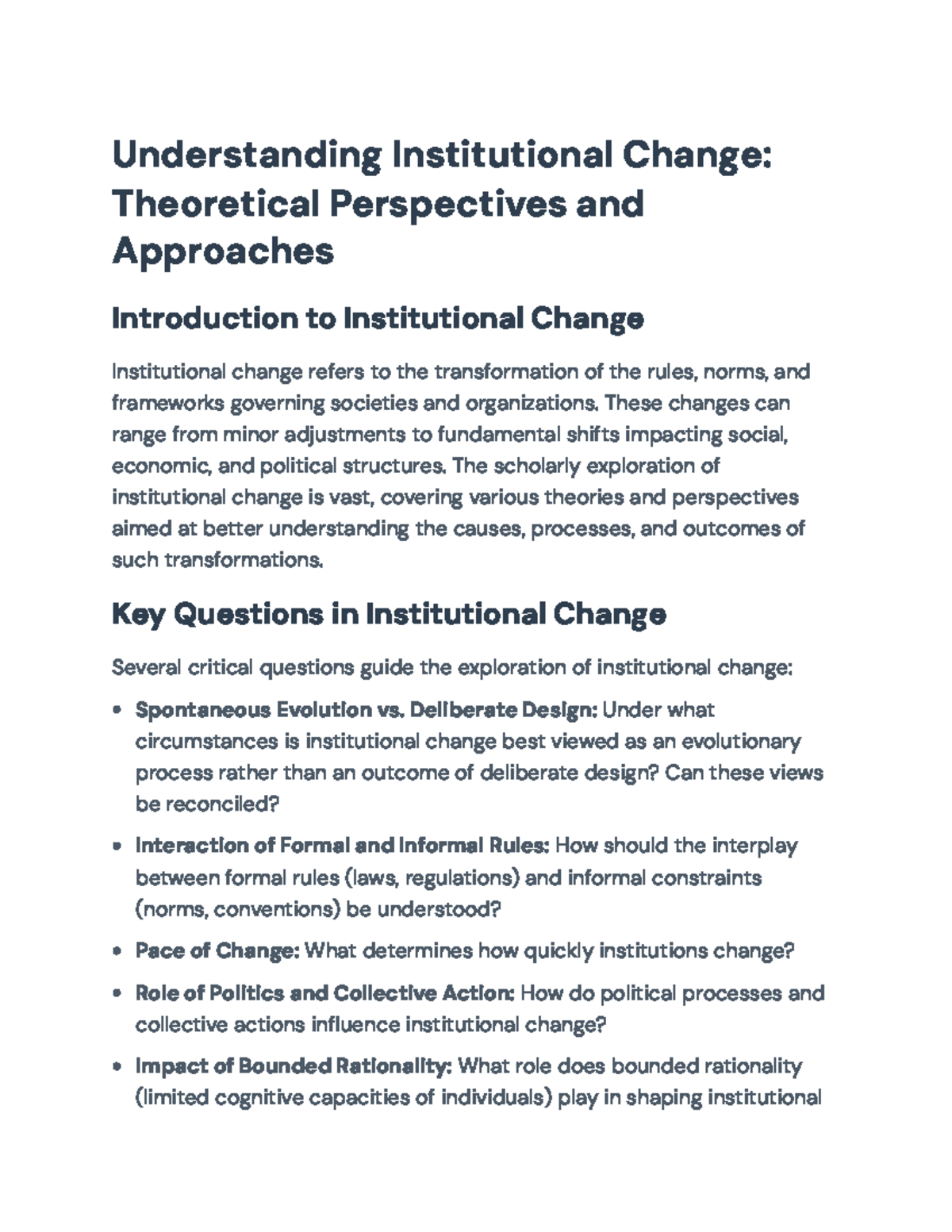 Institutional Change Theories: Perspectives & Key Questions Explained ...