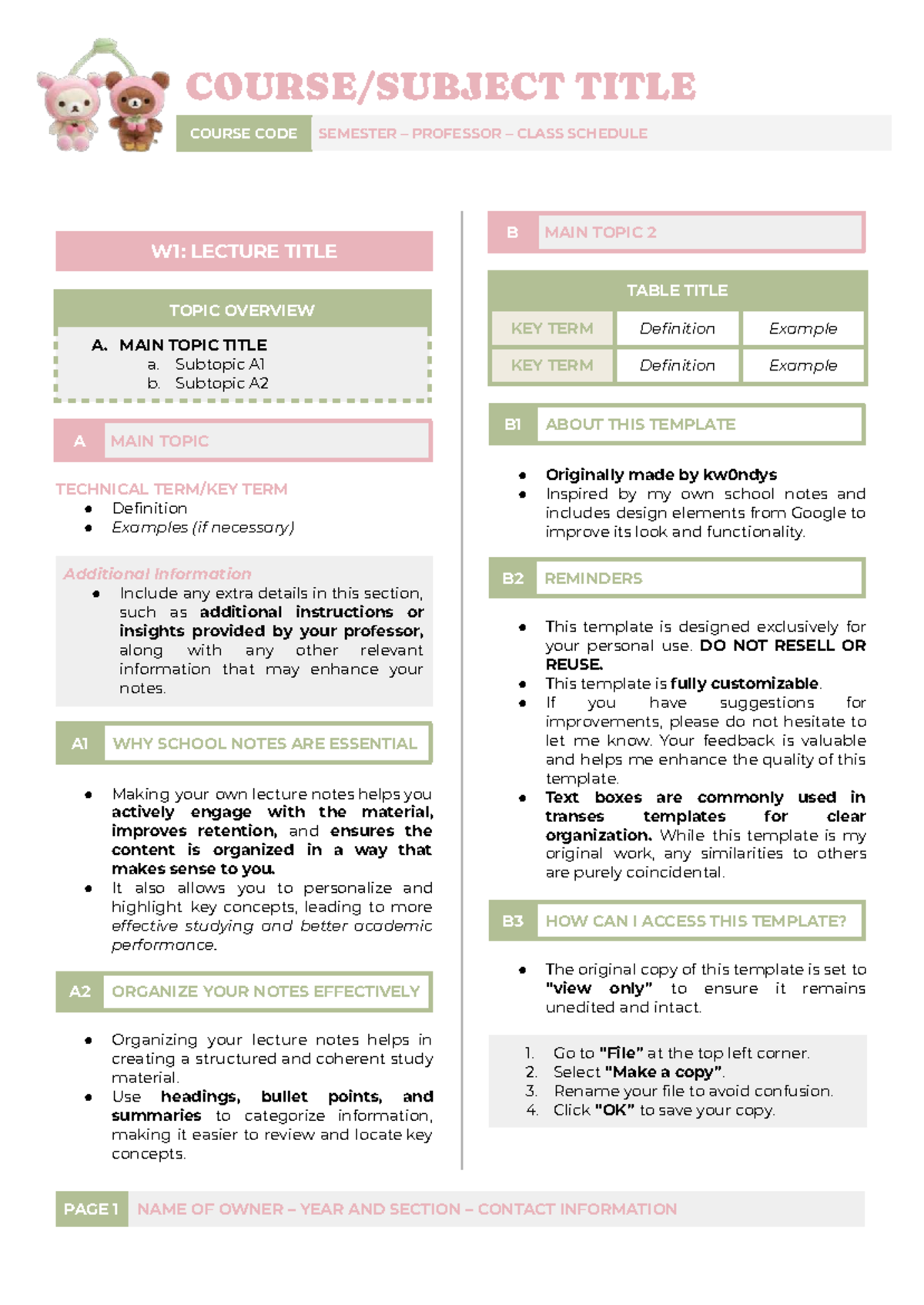 Lecture Notes Template: Course Code & Class Schedule Overview - Studocu