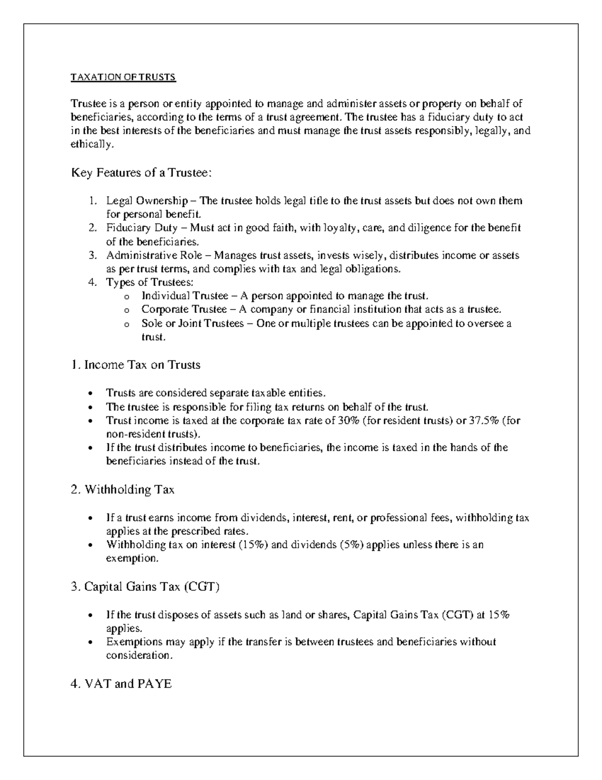 TAX 301: Taxation of Trusts - Key Features & Responsibilities - Studocu